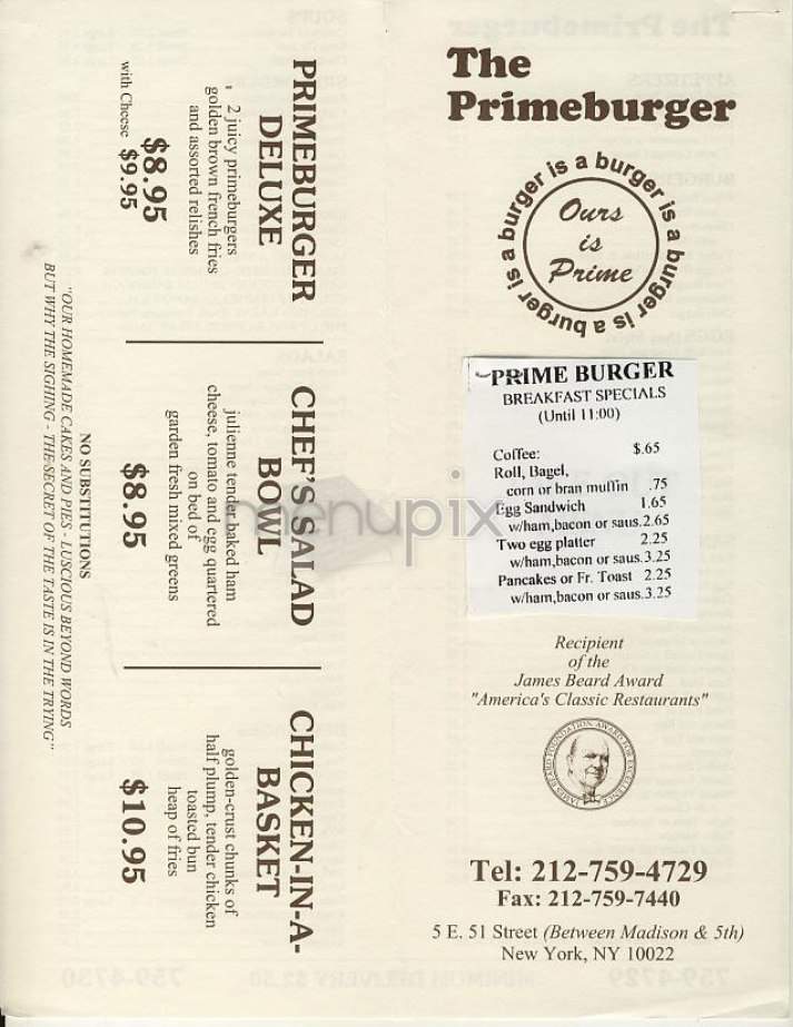 Prime Burger - New York, NY menu_pic