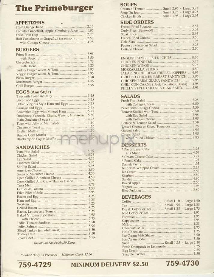 Prime Burger - New York, NY menu_pic