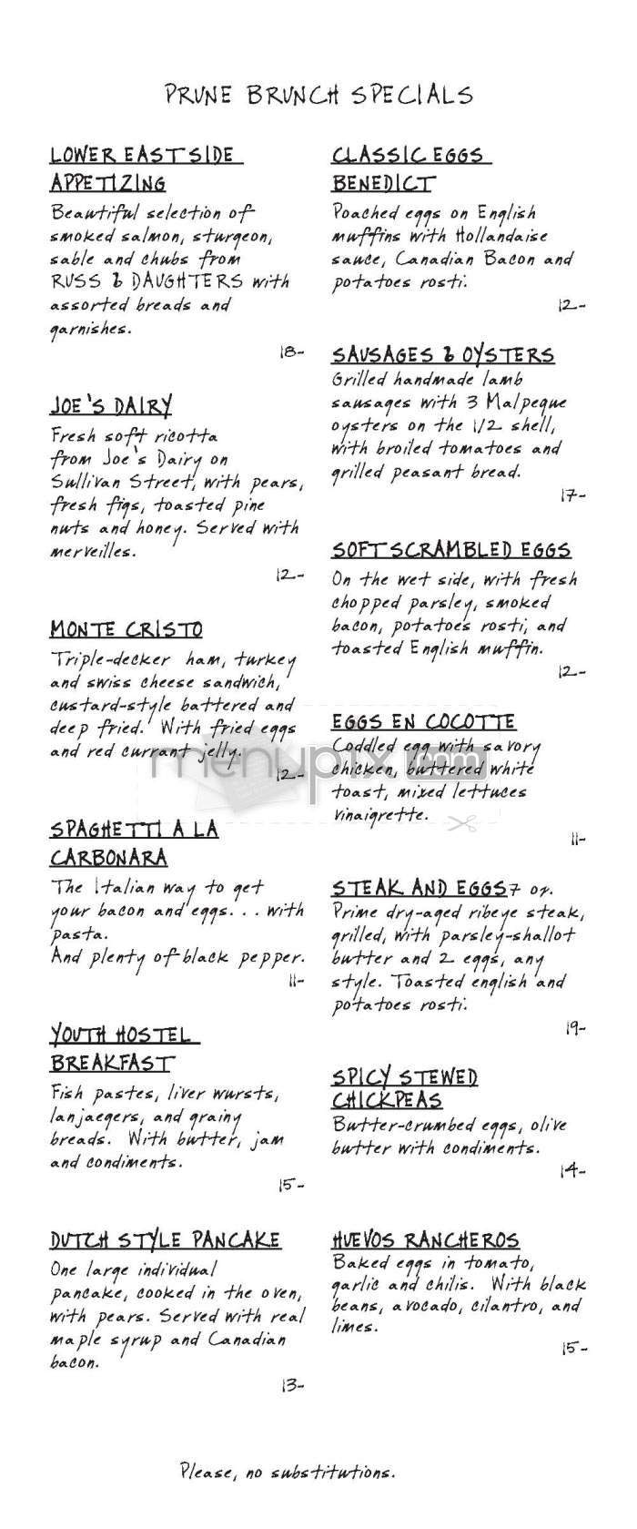Prune - New York, NY menu_pic