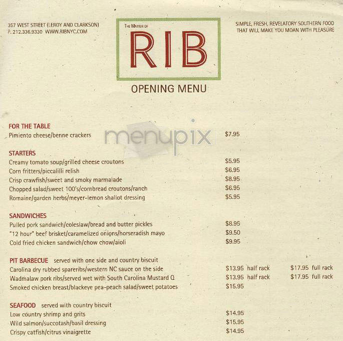Rib - New York, NY menu_pic