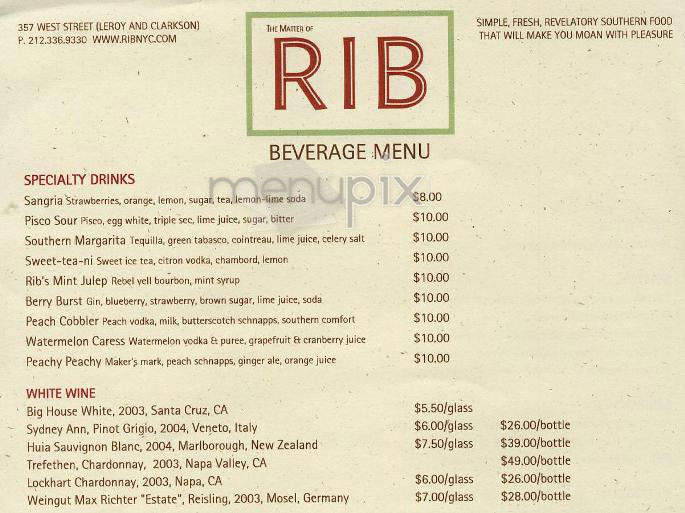 Rib - New York, NY menu_pic