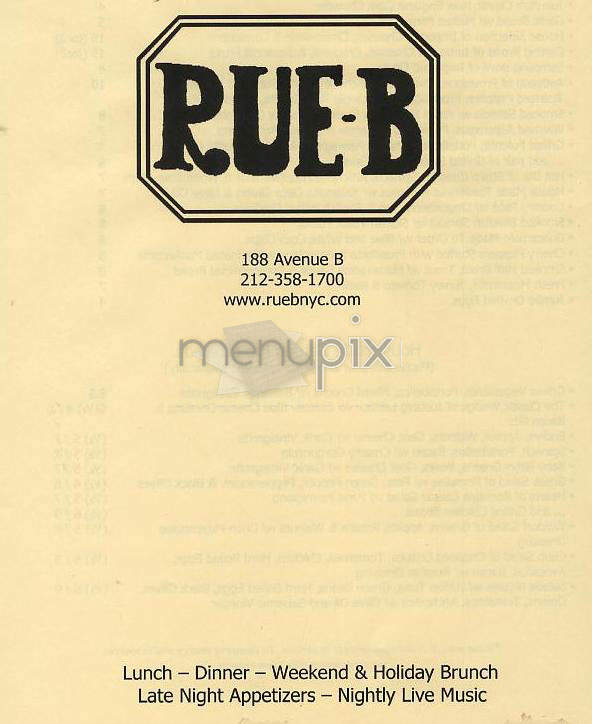 Rue B - New York, NY menu_pic