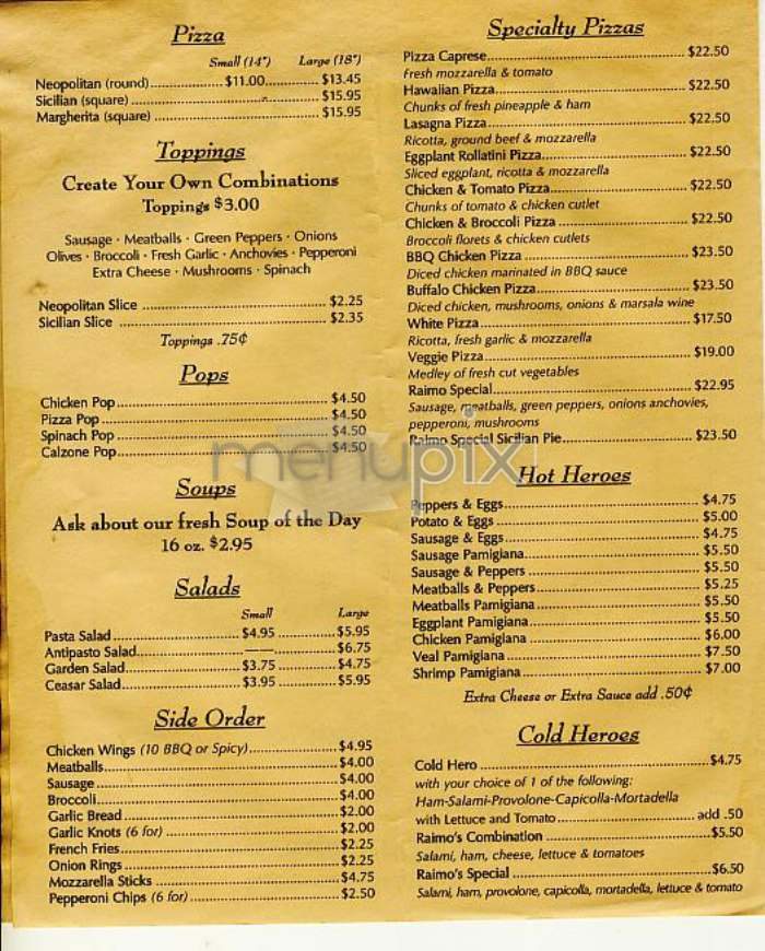 Raimo Pizza - New York, NY menu_pic
