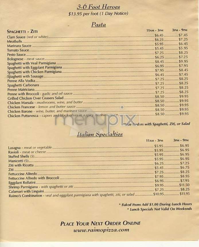 Raimo Pizza - New York, NY menu_pic