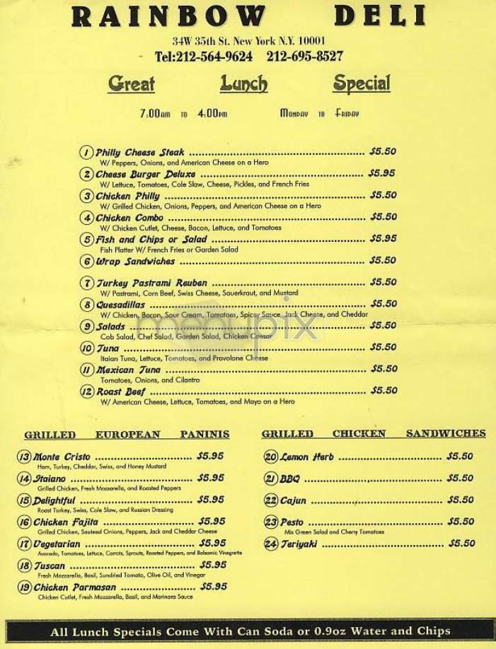 Rainbow Deli - New York, NY menu_pic