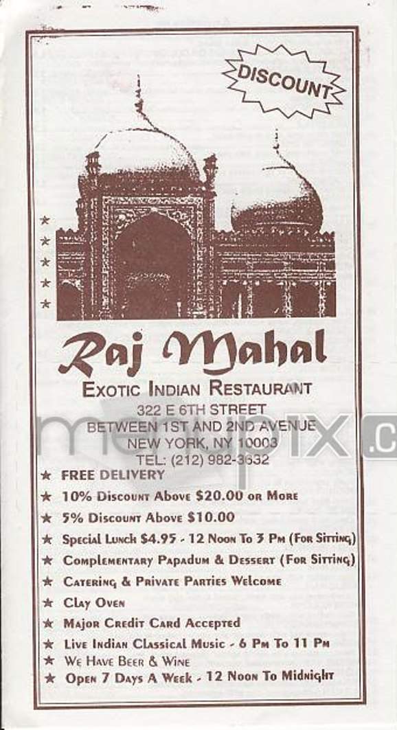 Raj Mahal - New York, NY menu_pic