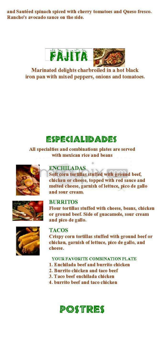 Rancho Cafe - New York, NY menu_pic