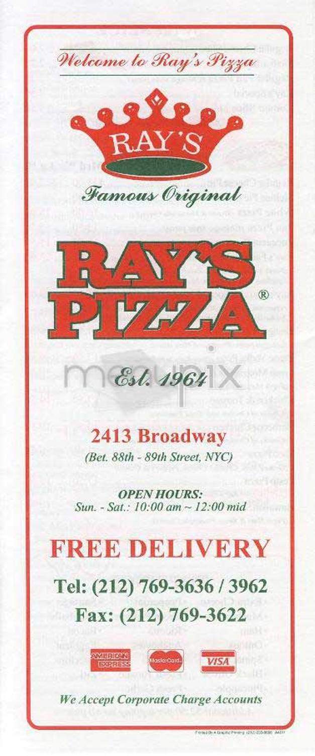 Famous Original Ray's Pizza - New York, NY menu_pic