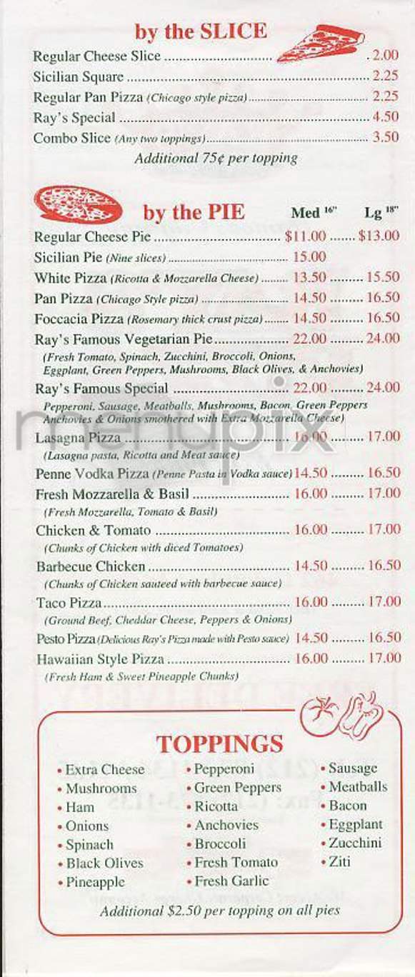 Famous Original Ray's Pizza - New York, NY menu_pic