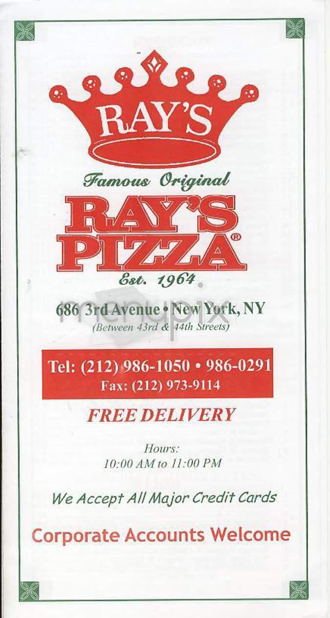 Famous Original Ray's Pizza - New York, NY menu_pic