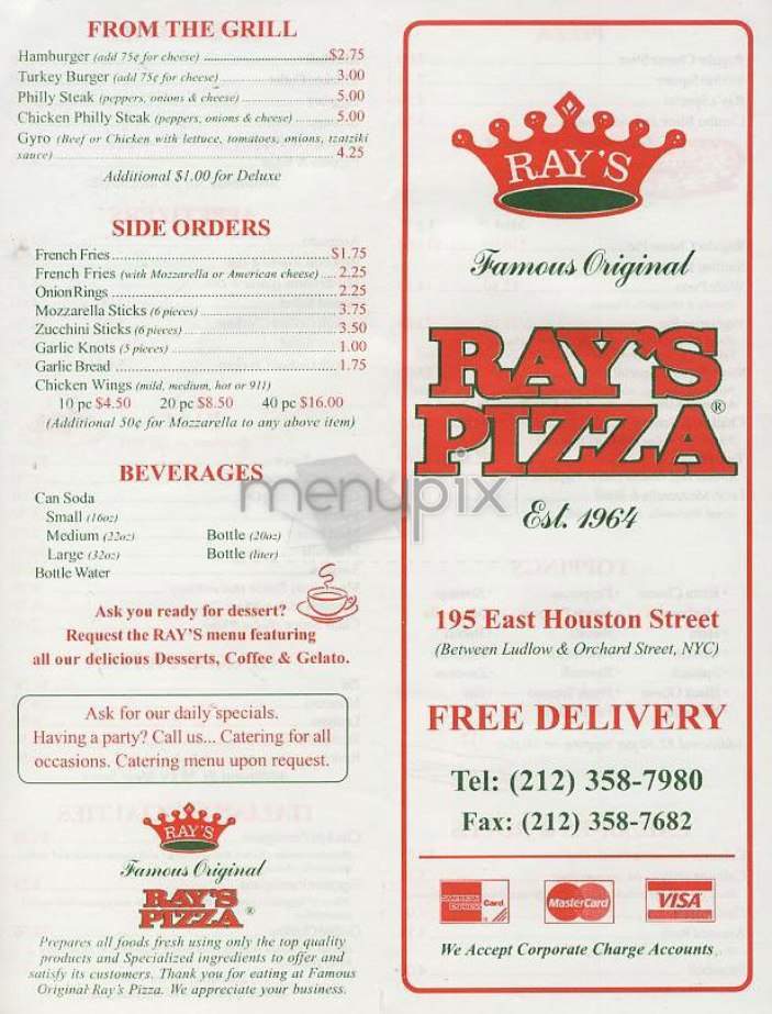 Famous Original Ray's Pizza - New York, NY menu_pic