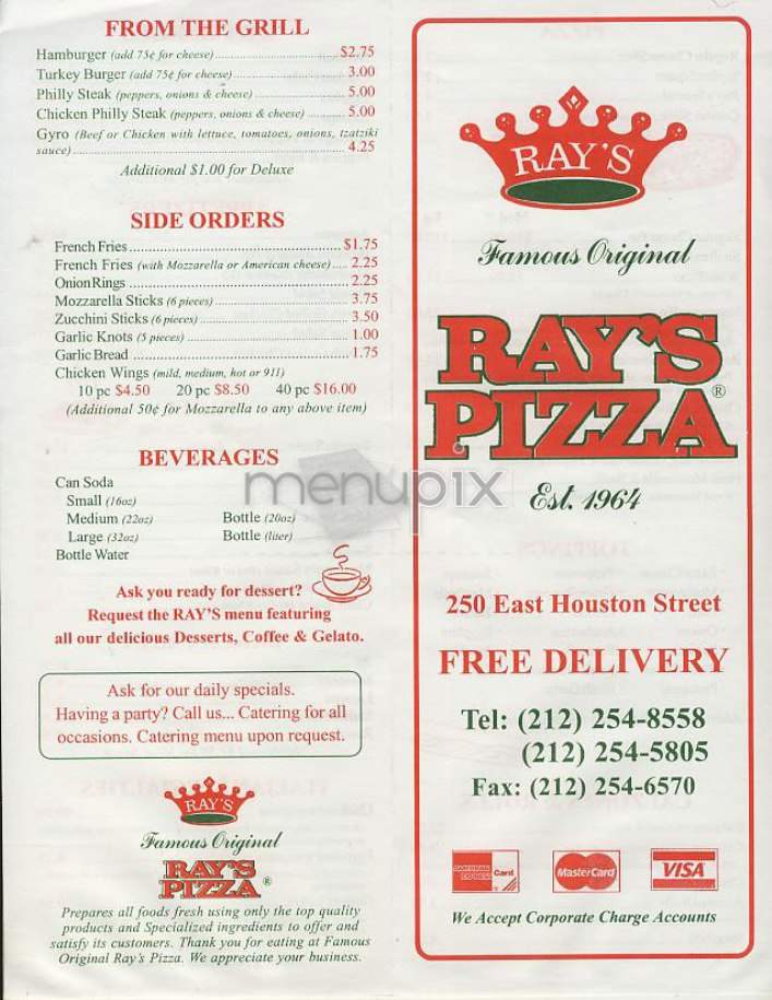 Famous Original Ray's Pizza - New York, NY menu_pic