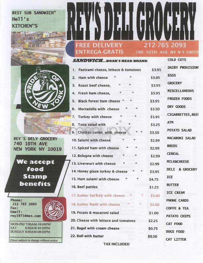 Rey's Deli Grocery - New York, NY menu_pic