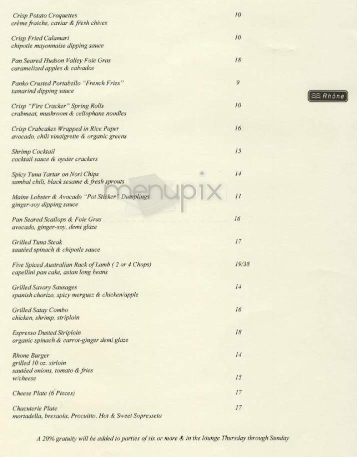 Rhone Lounge - New York, NY menu_pic