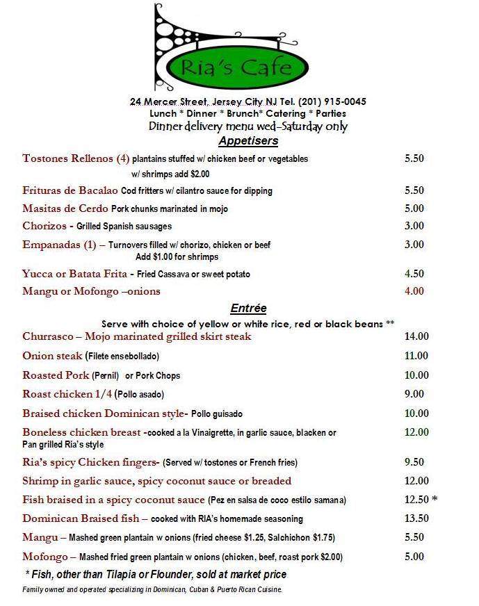 Ria's Cafe - Jersey City, NJ menu_pic