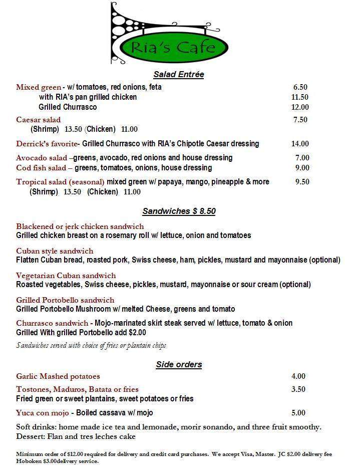 Ria's Cafe - Jersey City, NJ menu_pic