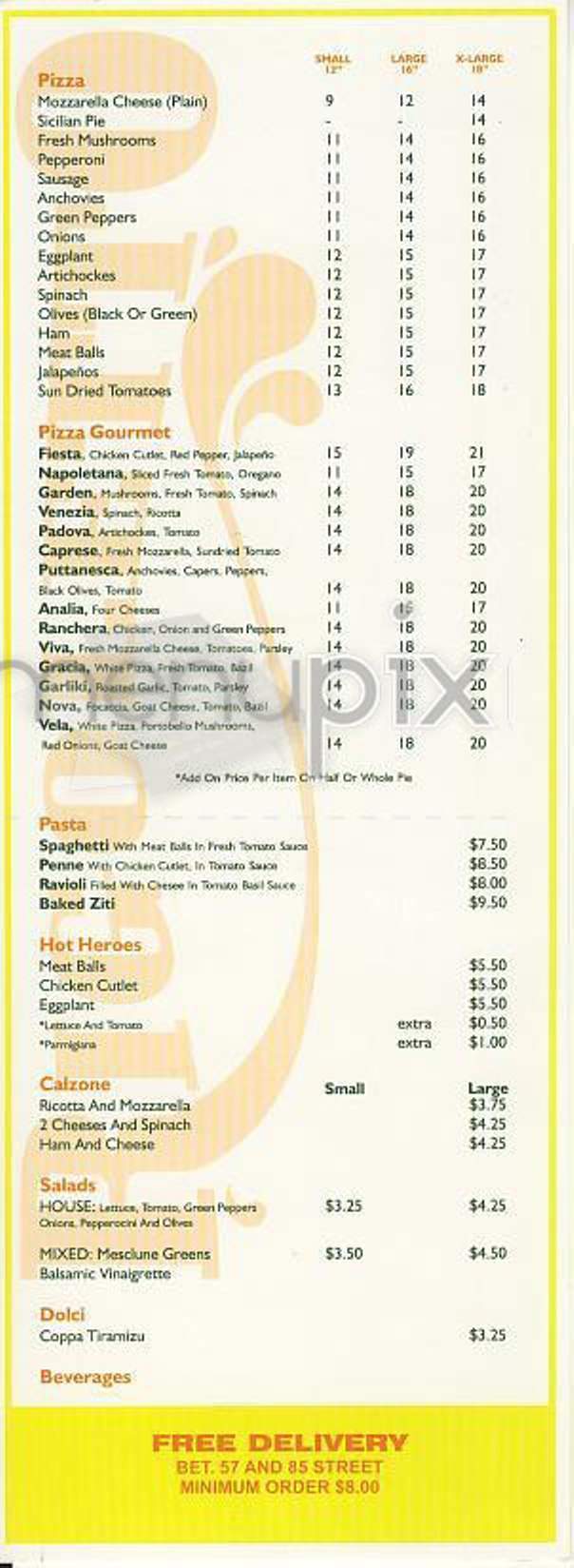 Rigoletto Pizza & Pasta - New York, NY menu_pic