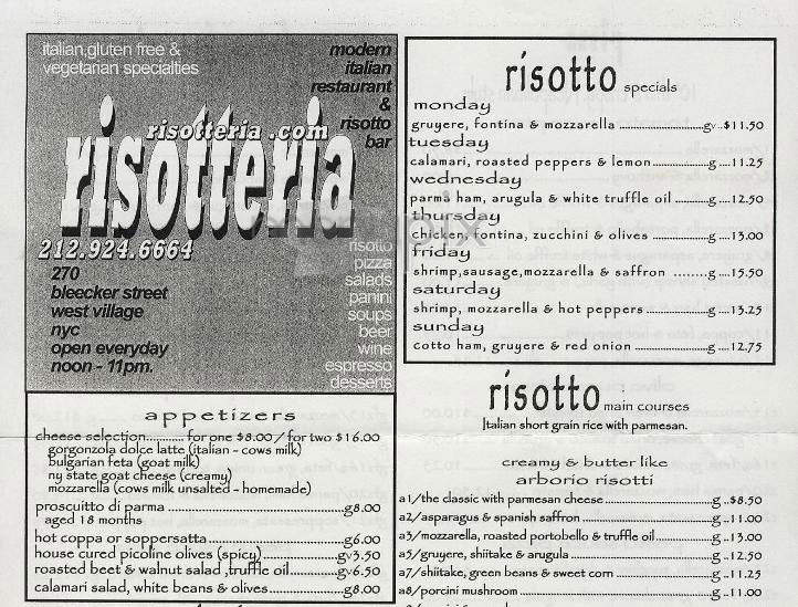 Risotteria - New York, NY menu_pic