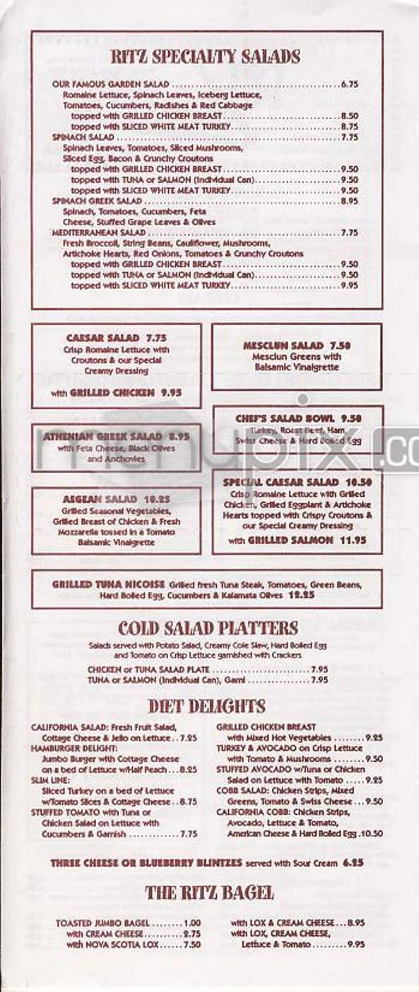 Ritz Diner - New York, NY menu_pic