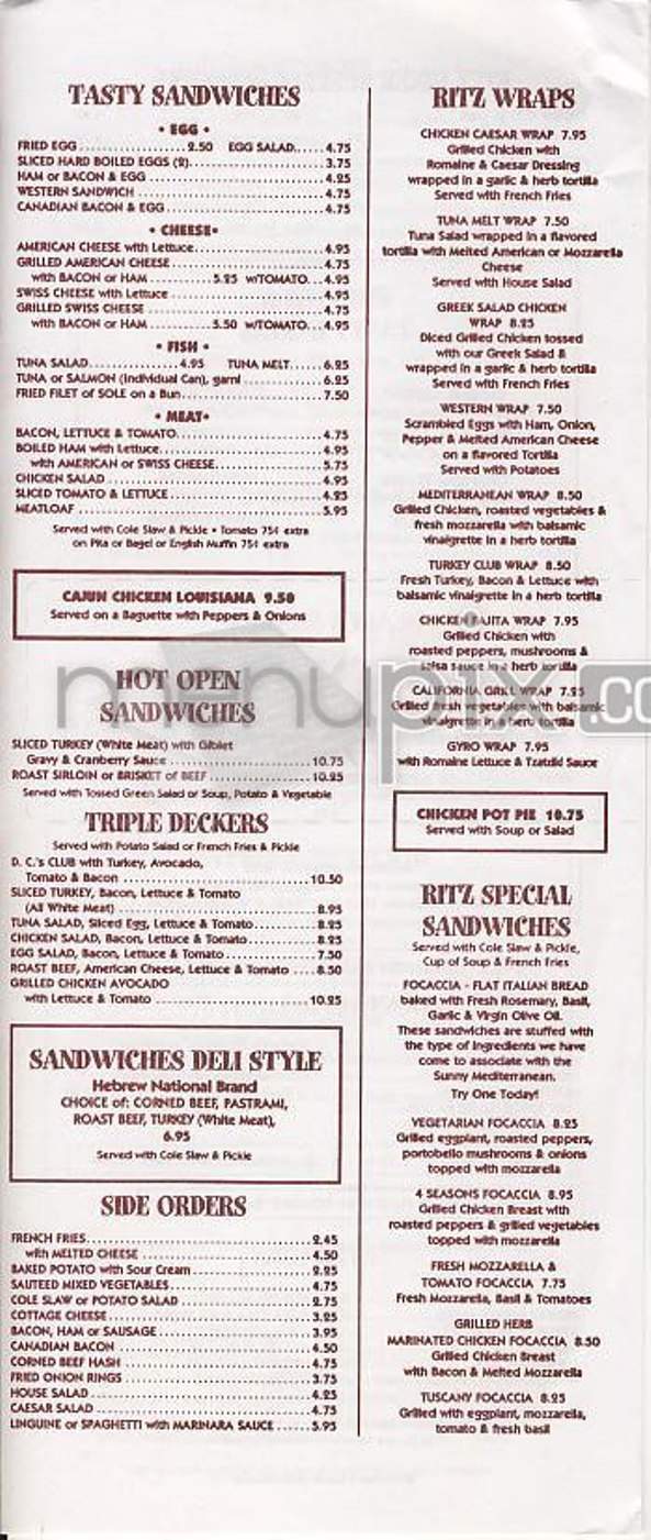 Ritz Diner - New York, NY menu_pic