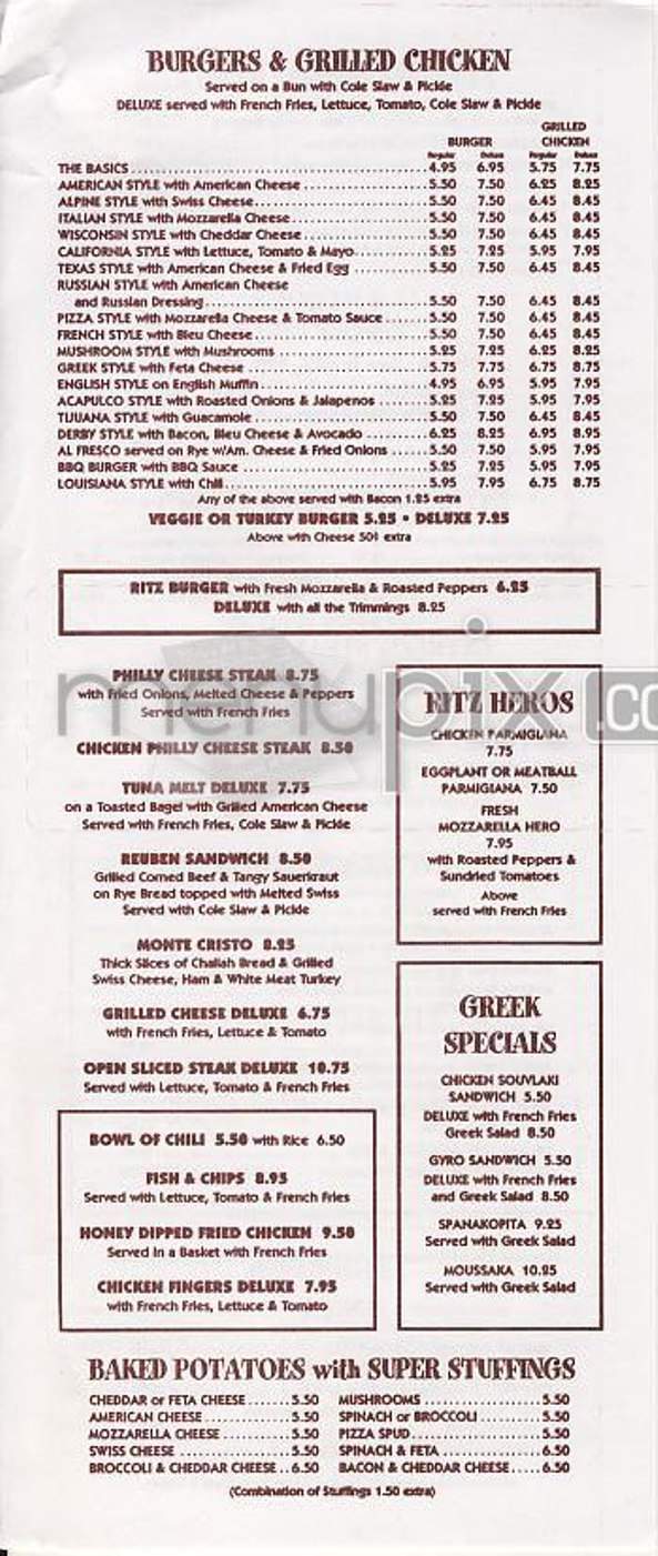 Ritz Diner - New York, NY menu_pic