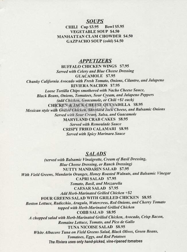 Riviera Cafe - New York, NY menu_pic