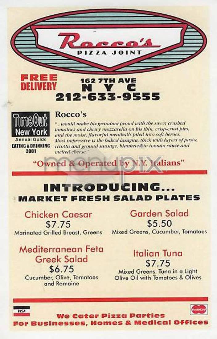 Rocco's Pizza Joint - New York, NY menu_pic