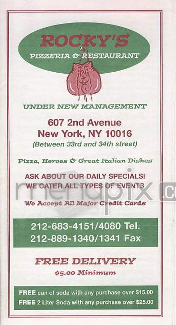 Rocky's Pizzeria - New York, NY menu_pic