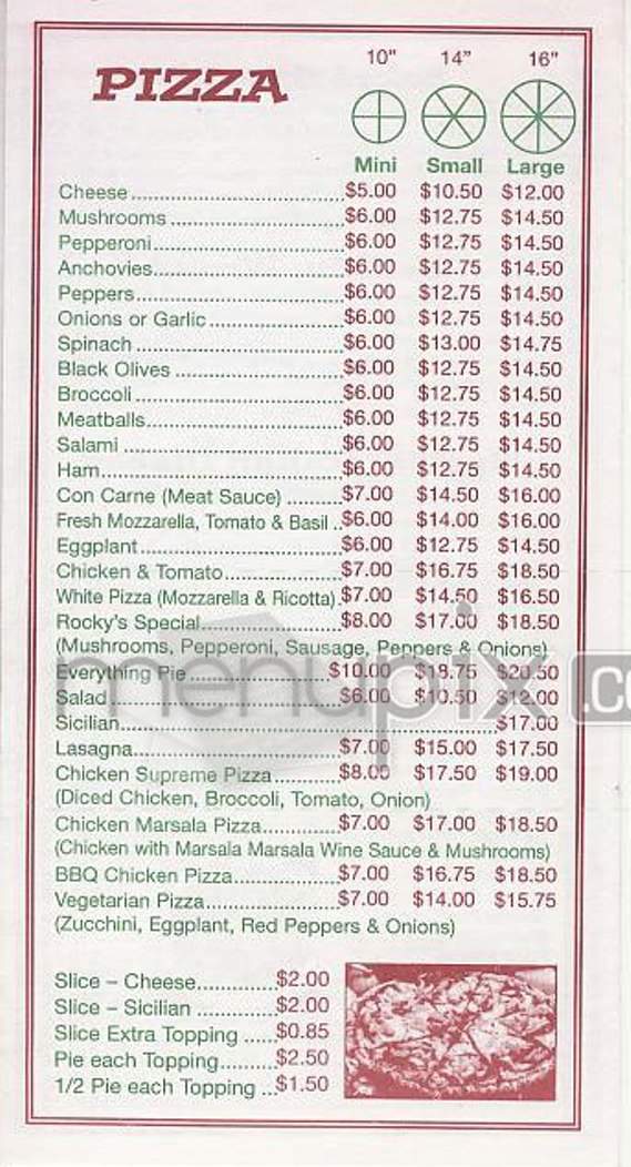 Rocky's Pizzeria - New York, NY menu_pic