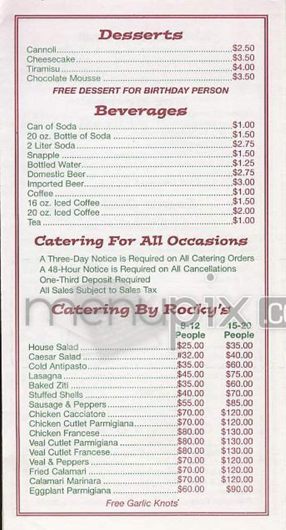 Rocky's Pizzeria - New York, NY menu_pic