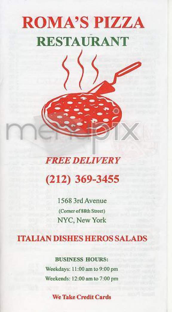 Roma's Pizza - New York, NY menu_pic