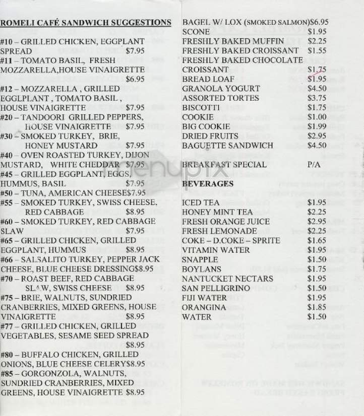 Romeli Cafe - New York, NY menu_pic
