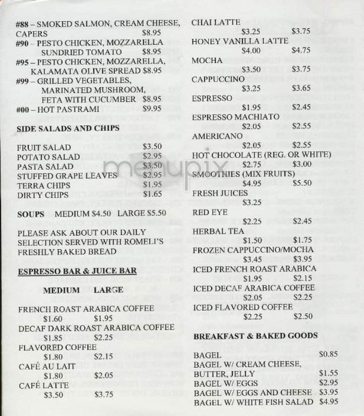 Romeli Cafe - New York, NY menu_pic