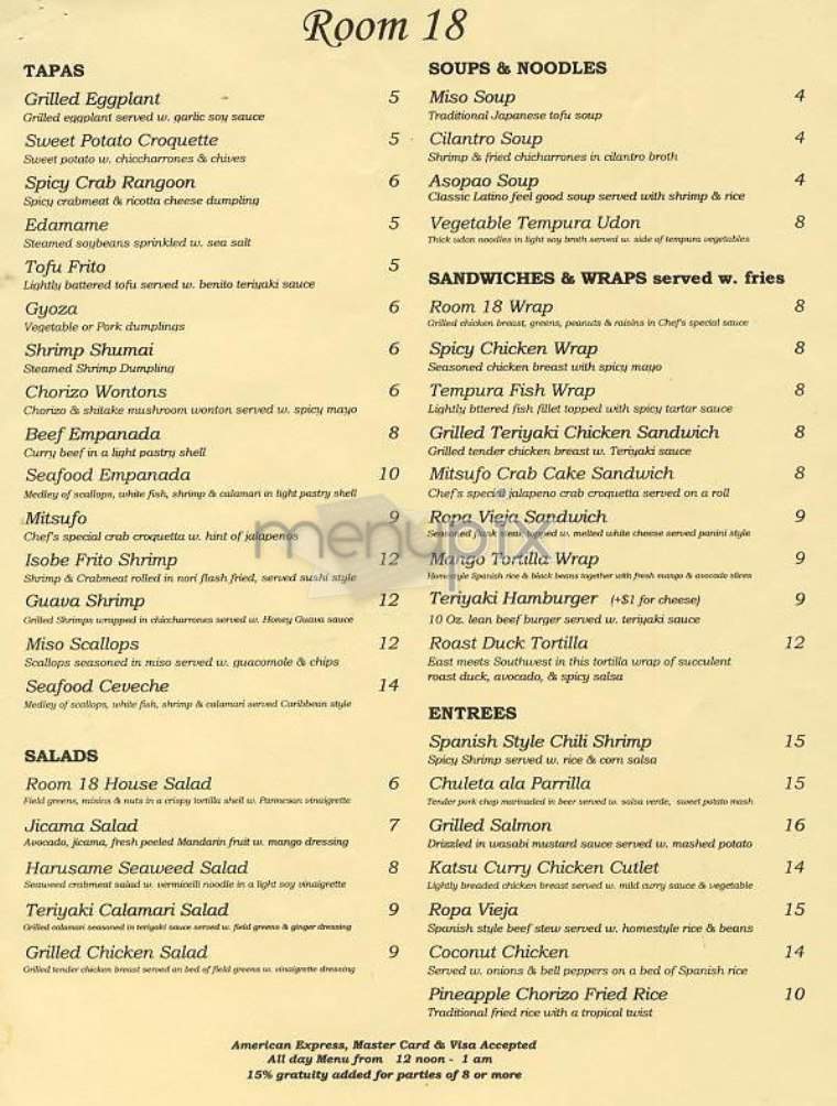 Room 18 - New York, NY menu_pic