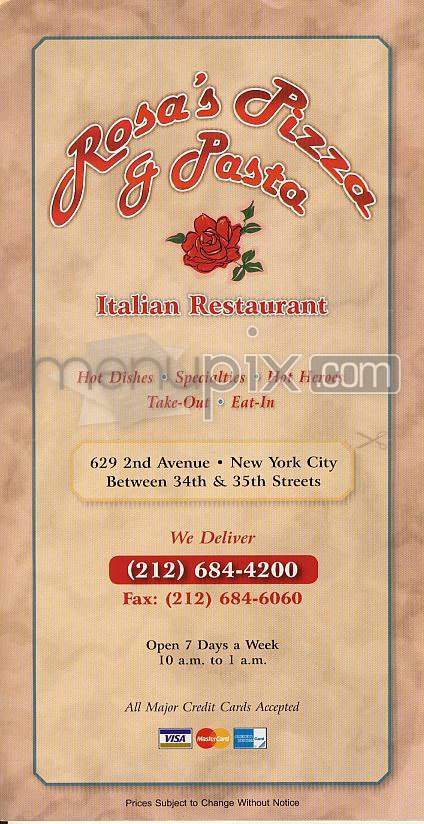 Rosa's Pizza - Brooklyn, NY menu_pic