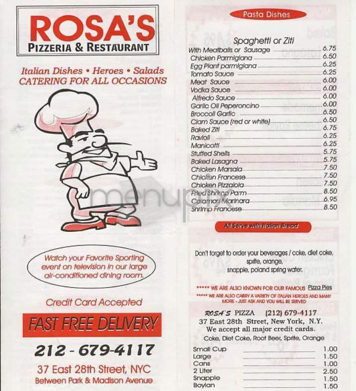 Rosa's Pizza - New York, NY menu_pic