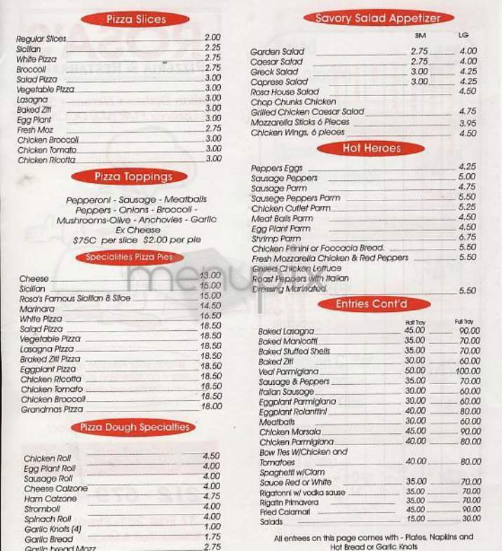 Rosa's Pizza - New York, NY menu_pic