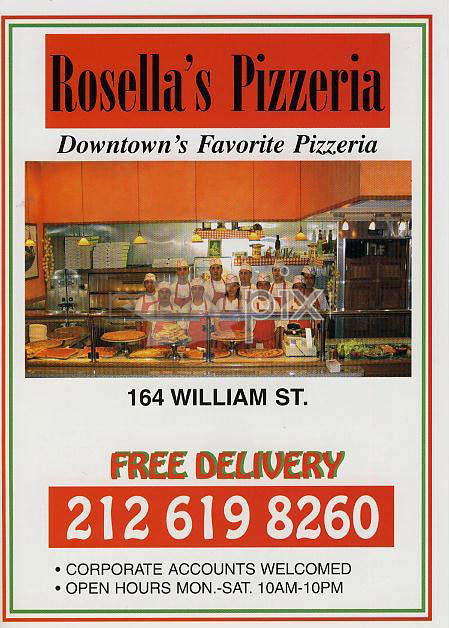 Rosella's Pizzeria - New York, NY menu_pic