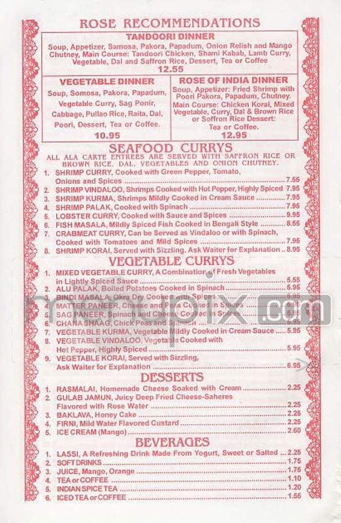 Rose of India - New York, NY menu_pic