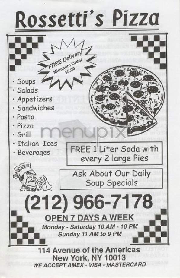 Rosetti's Pizza - New York, NY menu_pic