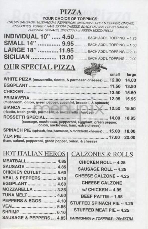 Rosetti's Pizza - New York, NY menu_pic