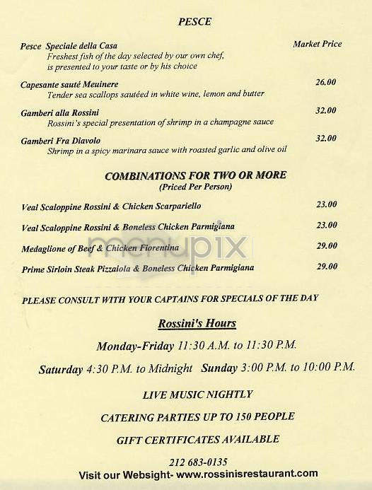 Rossini's - New York, NY menu_pic