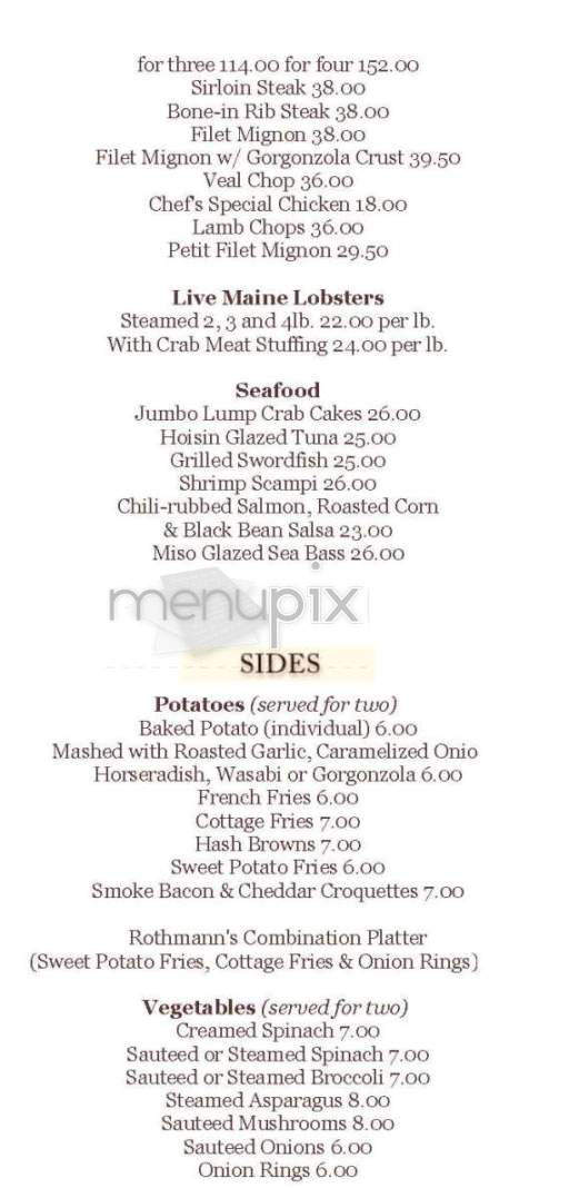 Rothmann's Steakhouse - New York, NY menu_pic