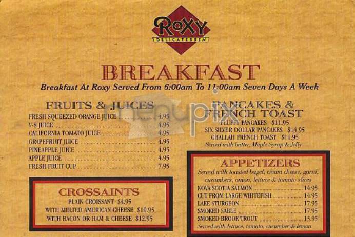 Roxy Delicatessen - New York, NY menu_pic