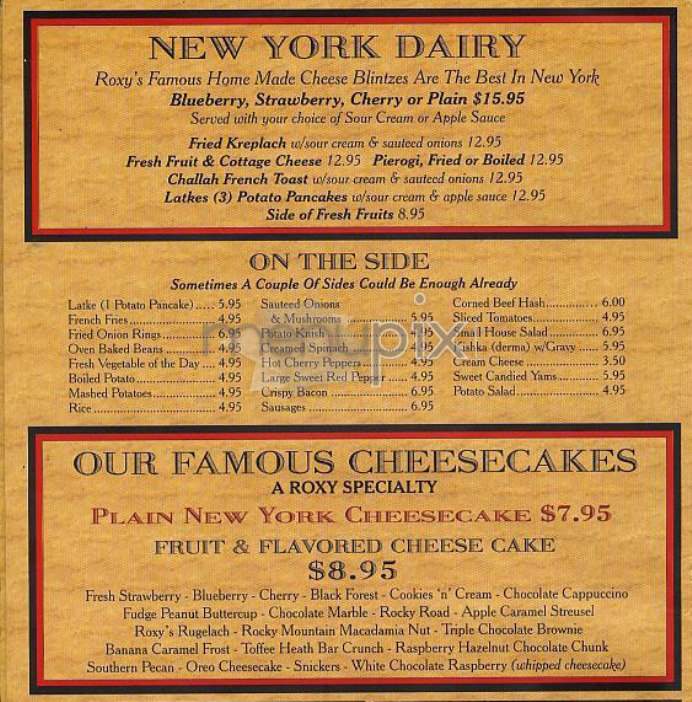 Roxy Delicatessen - New York, NY menu_pic
