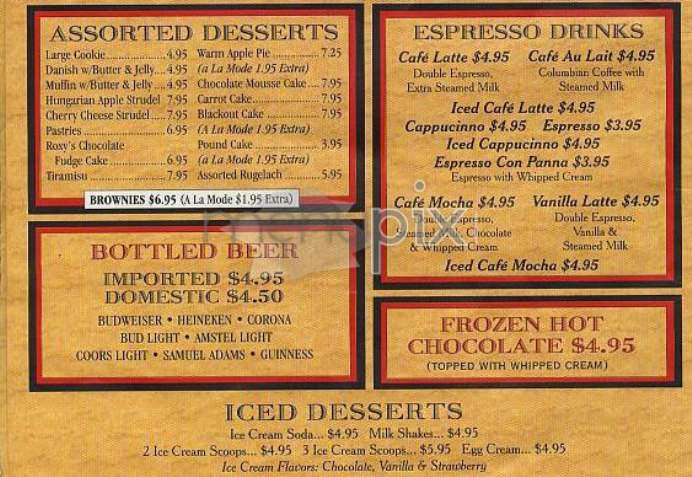Roxy Delicatessen - New York, NY menu_pic