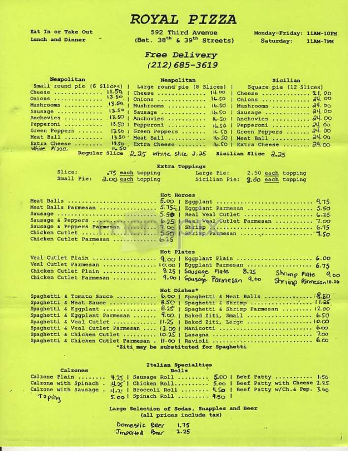 Royal Pizza - New York, NY menu_pic