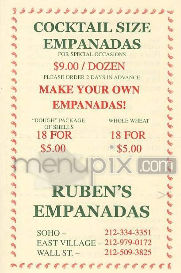 Ruben's Empandadas - New York, NY menu_pic