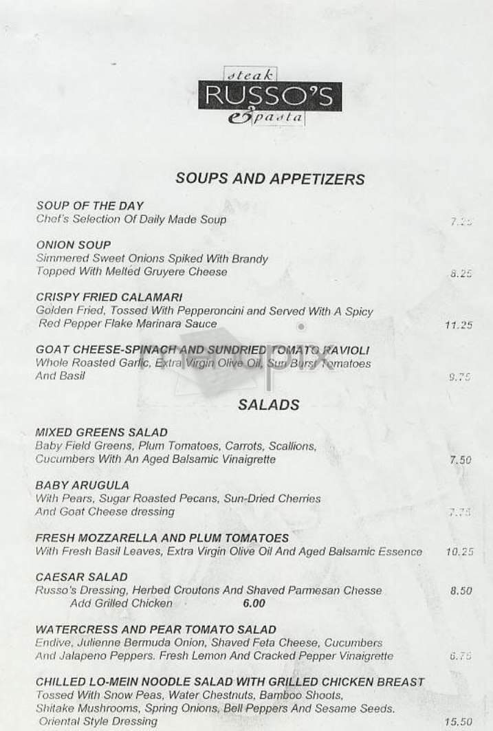 Russo's Steak & Pasta - New York, NY menu_pic