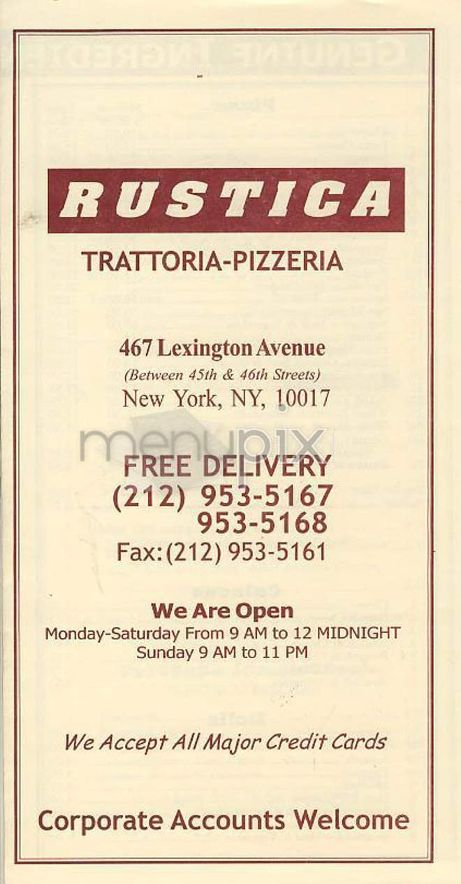 Rustica Trattoria-Pizzeria - New York, NY menu_pic